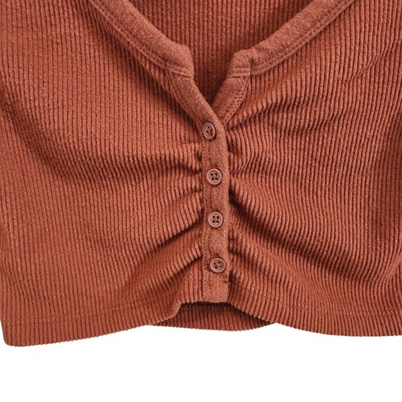 Urban Outfitters Rust Red Cropped Cardigan Top Ruched Detail Size Small - Picture 4 of 8